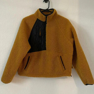 JoyLab Mustard Yellow Sherpa Pullover with Black Quilted Panel
